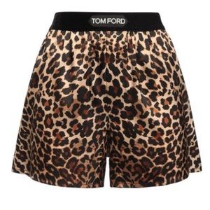 Tom Ford Velvet Trimmed Leopard Print Silk Shorts